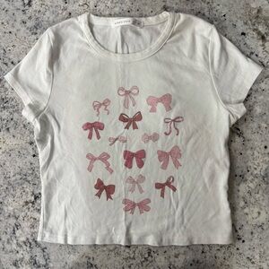 Women’s cropped White Bow Print T-Shirt